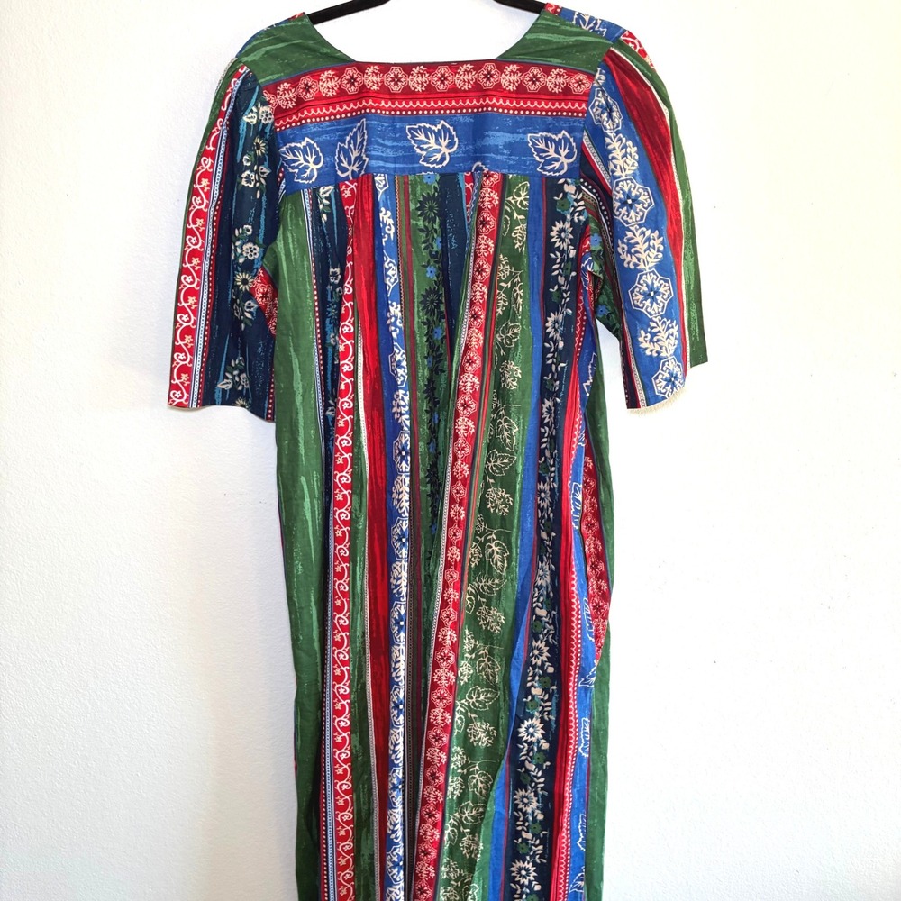 Vermont Country Store Falling Leaves Muumuu Cotton Dress Cottagecore Med Large - Picture 3 of 7